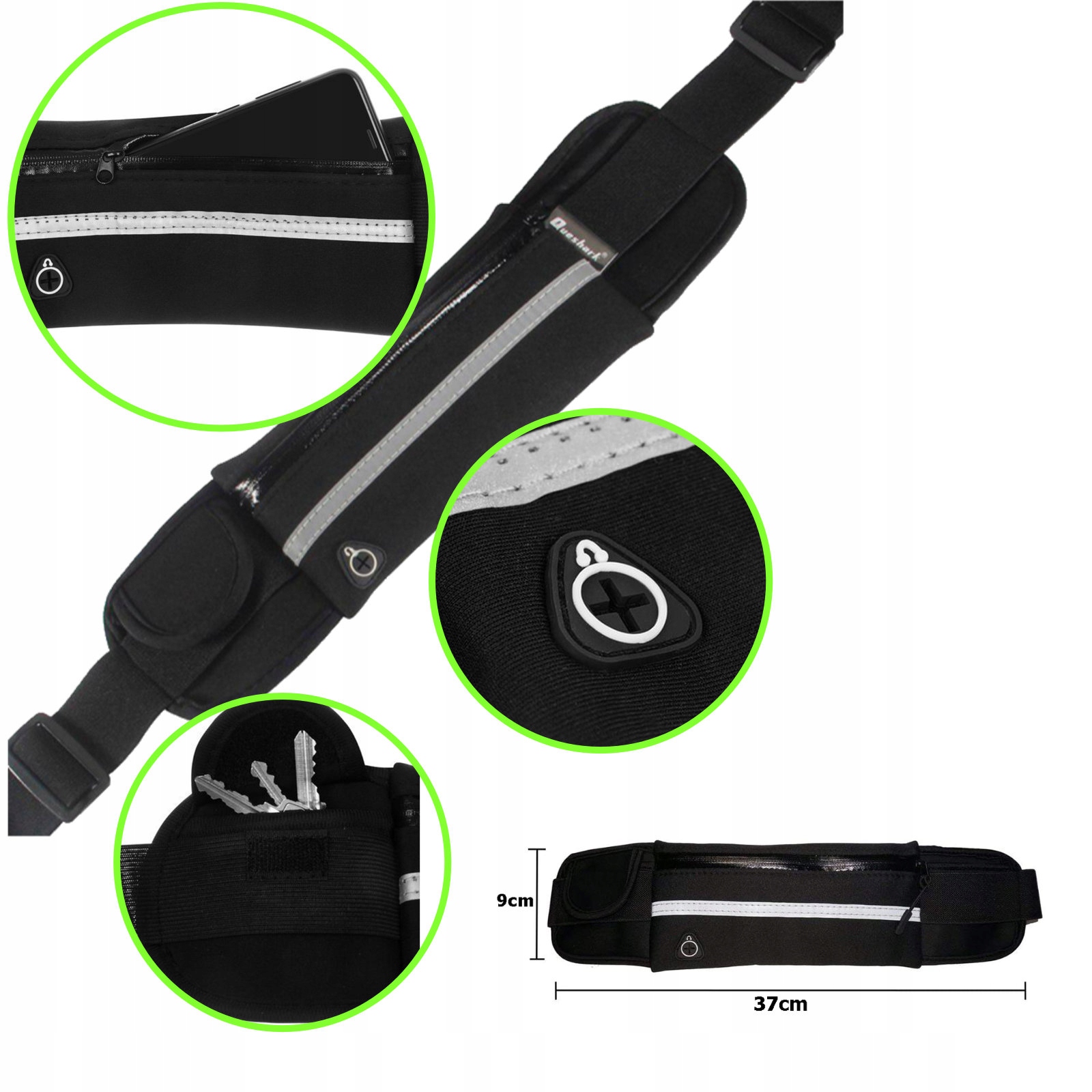 PAS BIODROWY SASZETKA DO BIEGANIA NERKA ODBLASKOWY Kolor dominujący czarny