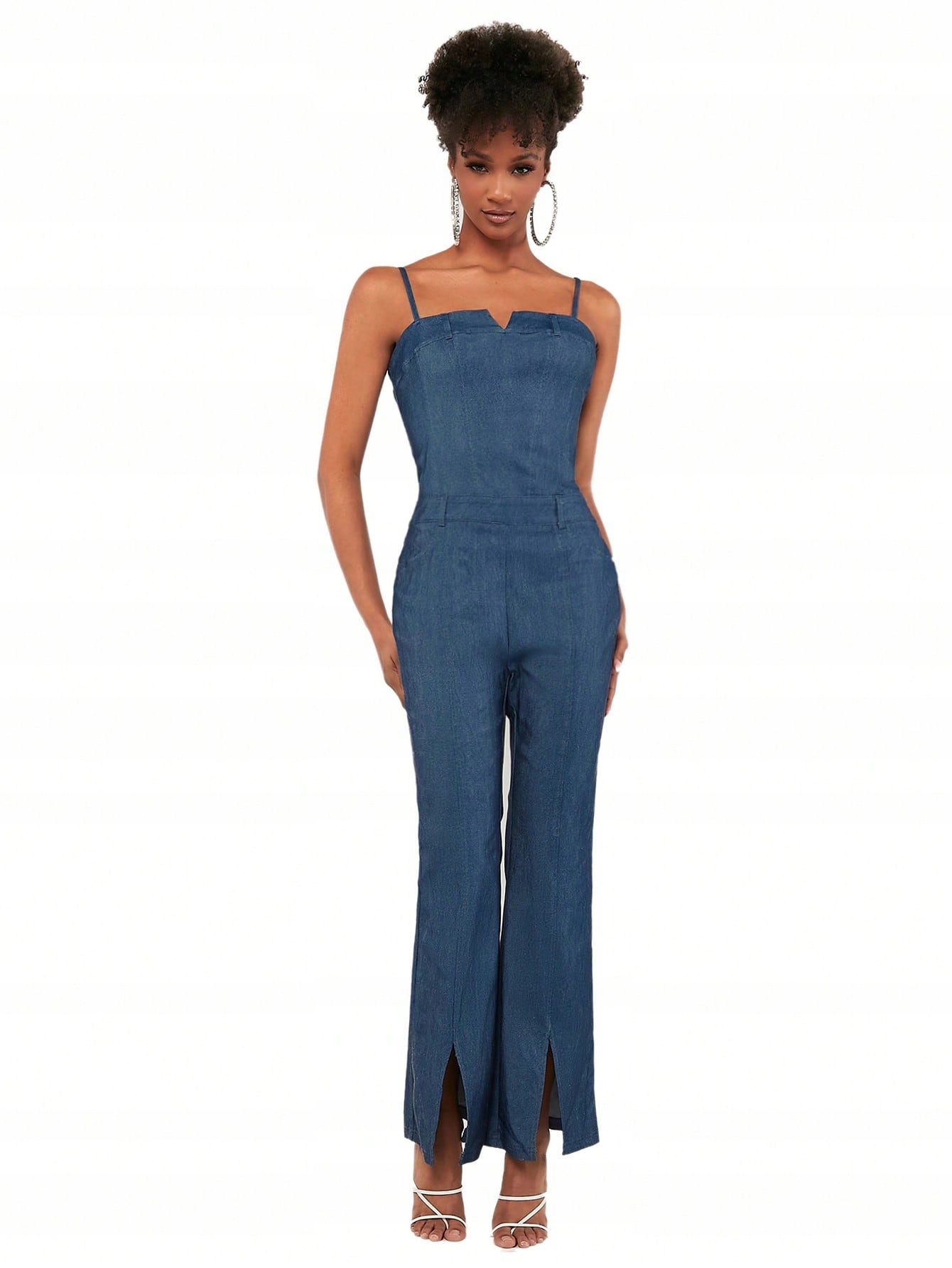 Kombinéza Na Ramínka Imitace Džínoviny Modrá Casual Shein, Velikost 40