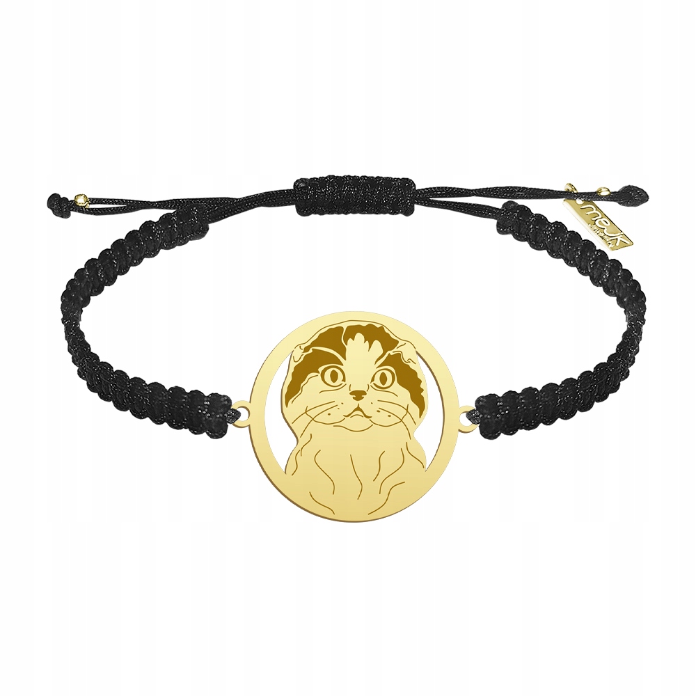Zlatý náramek s kočkou skotskou visící postavou 925 Makramé Šperky Gravírování