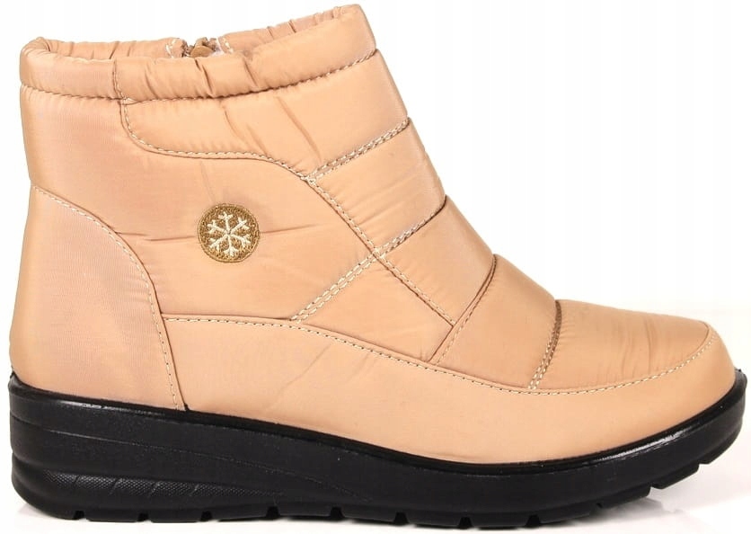 Dámské Nízké Zimní Sněhule Na Podpatku, Béžové