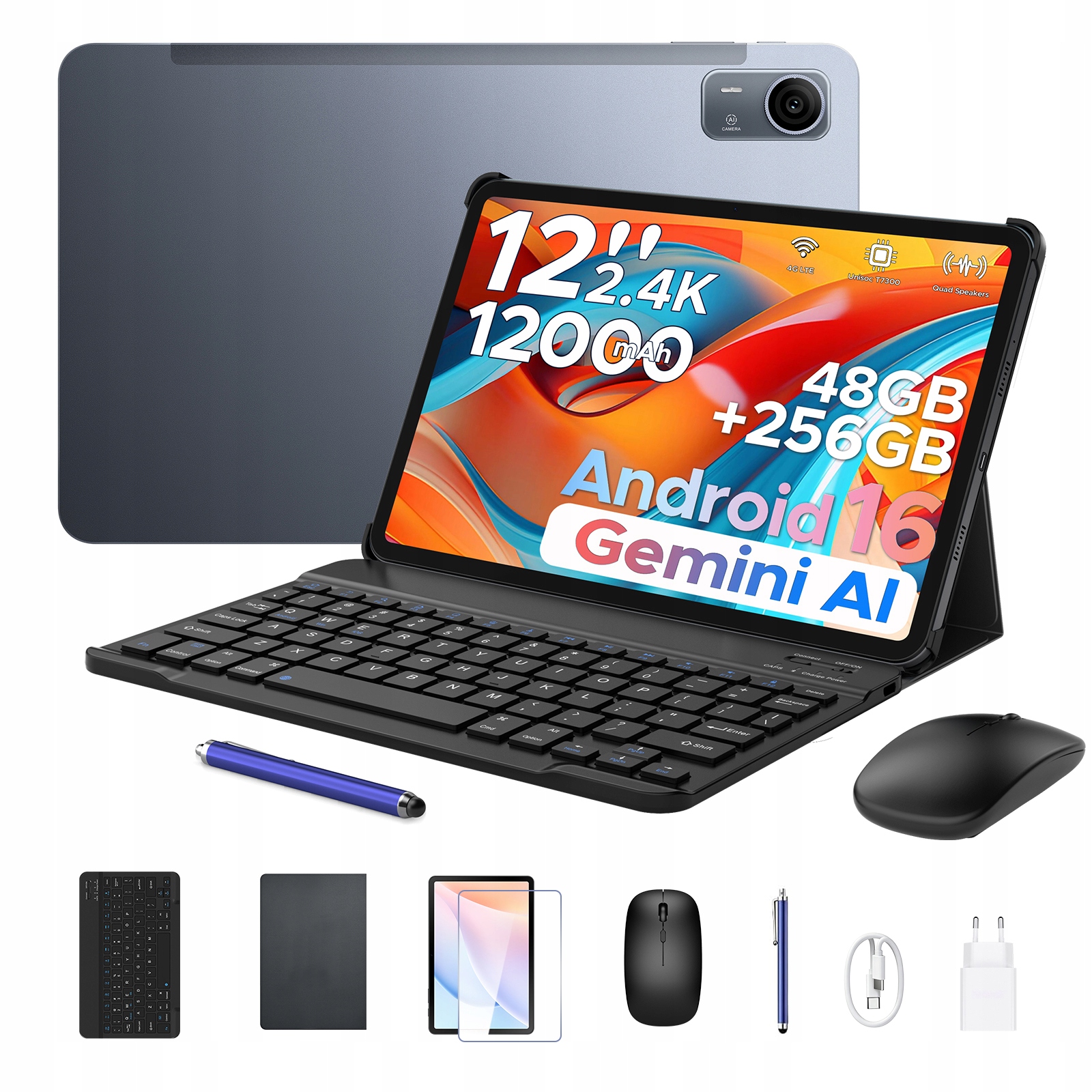 Tablet Aorlym z klawiatura P12Pro 12''Android 12000mAh 2,4K 48+256GB 4G Lte
