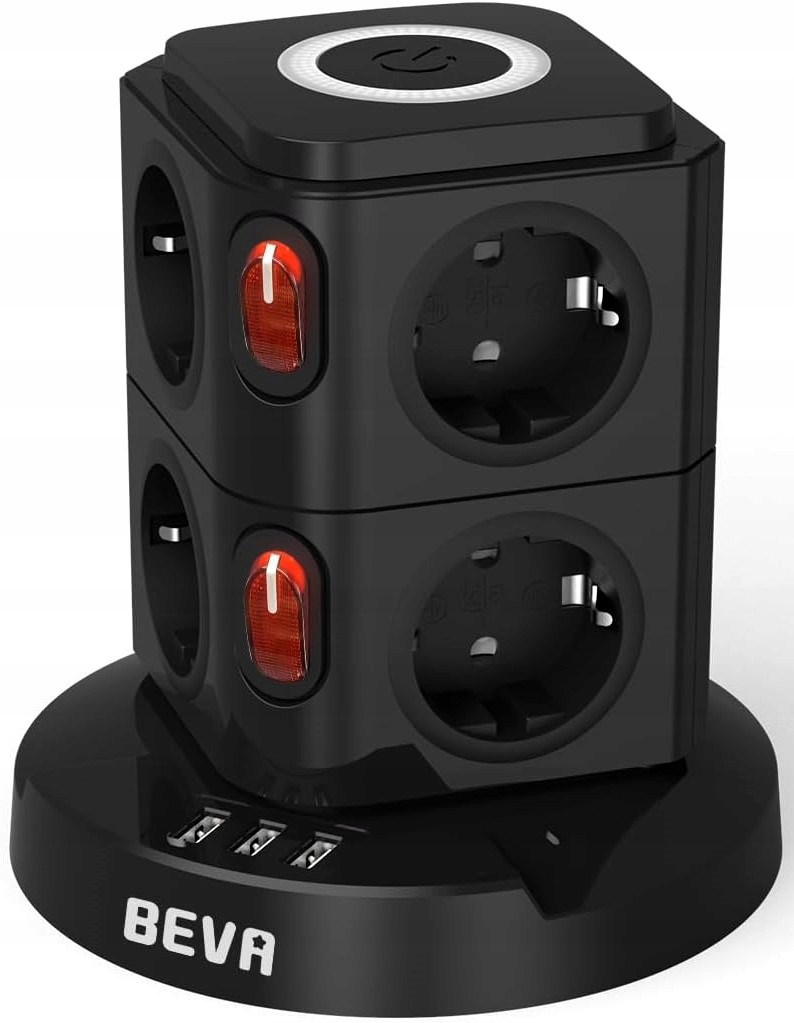 LISTWA PRZEPIĘCIOWA ZASILAJĄCA OCHRONNA 11w1 8 GNIAZDEK + 3 USB LAMPKA LED