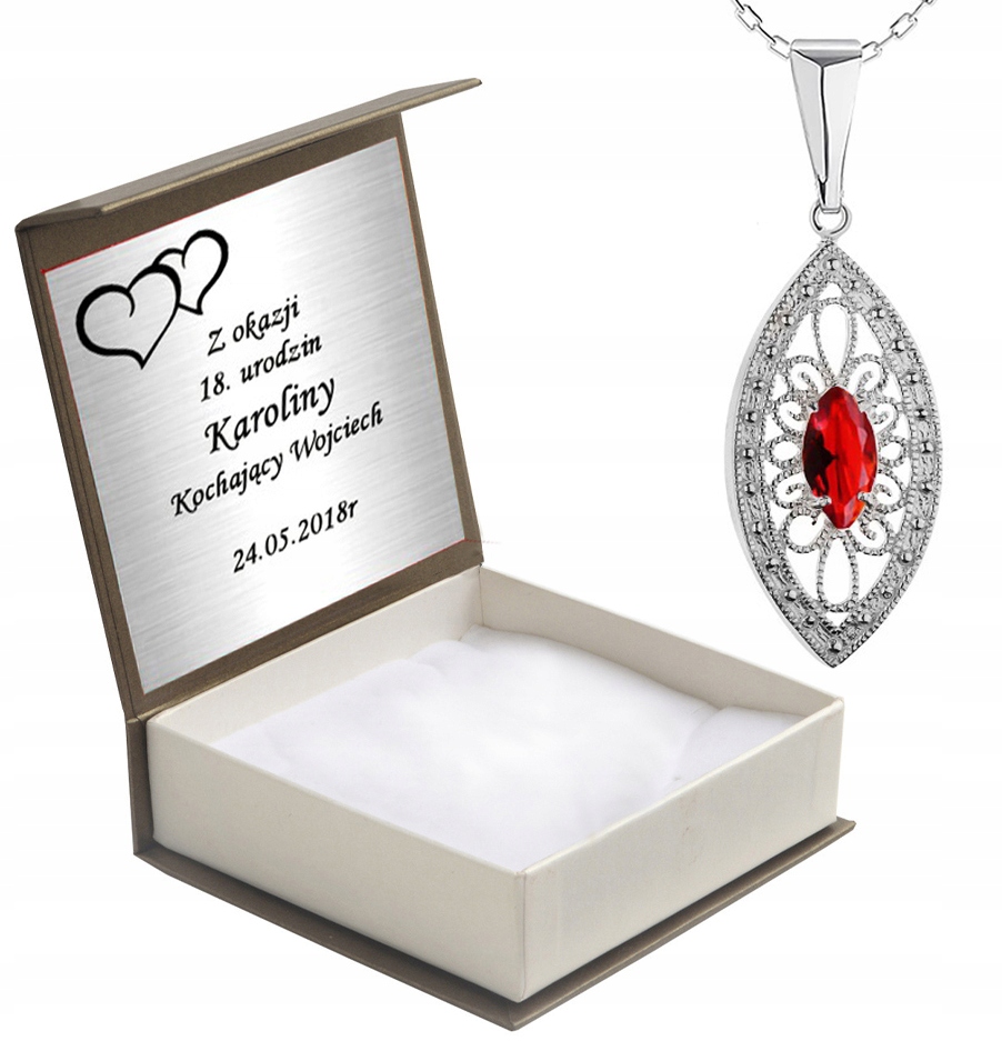 

Wisiorek Z Czerwoną Cyrkonią I Łańcuszkiem+grawer