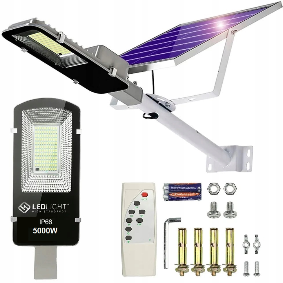 Solárna Lampa 5000 W, Výkonná Pouličná Lampa Na Stĺp Led, Záhradný Halogén