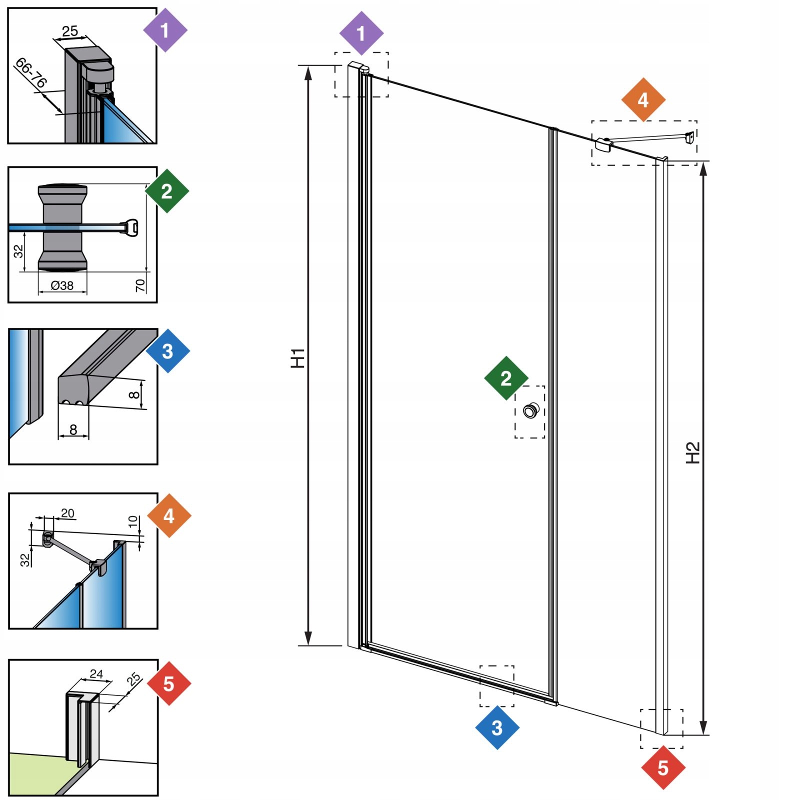 Drzwi prysznicowe szklane prysznic 100 L brązowe Typ drzwi uchylne