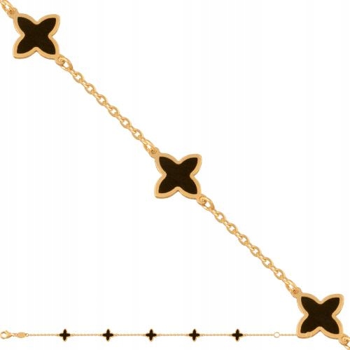 Náramek Ze Zlata 585 kusů čtyřlístků s onyxovou hmotou jako dárek