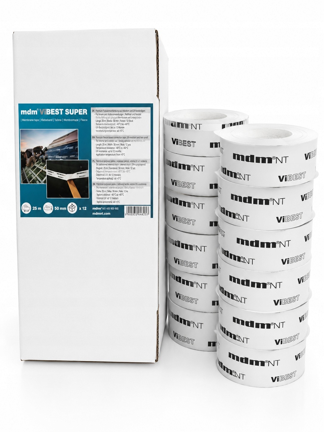 Páska MDM Nt V pro membrány a fólie 25mbx50mm x12ks+BONUS nůž pro membrány