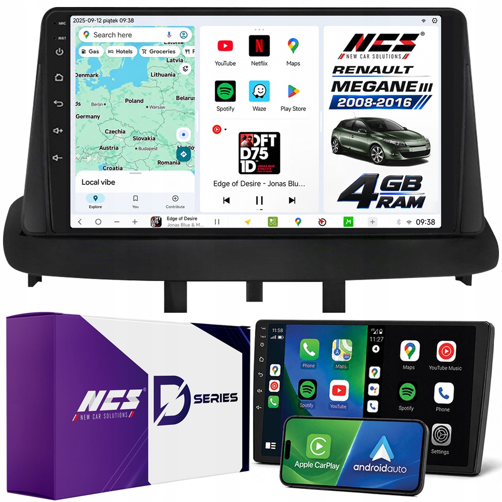 Autorádio Ncs D9 Renault Megane 3 III 2008-2016 Android 4GB Lte