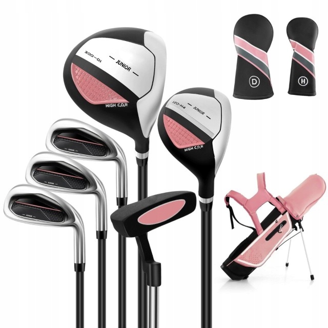 Zestaw kijów golfowych dla dzieci, 6 szt., z torbą golfową i pokrowcem, róż