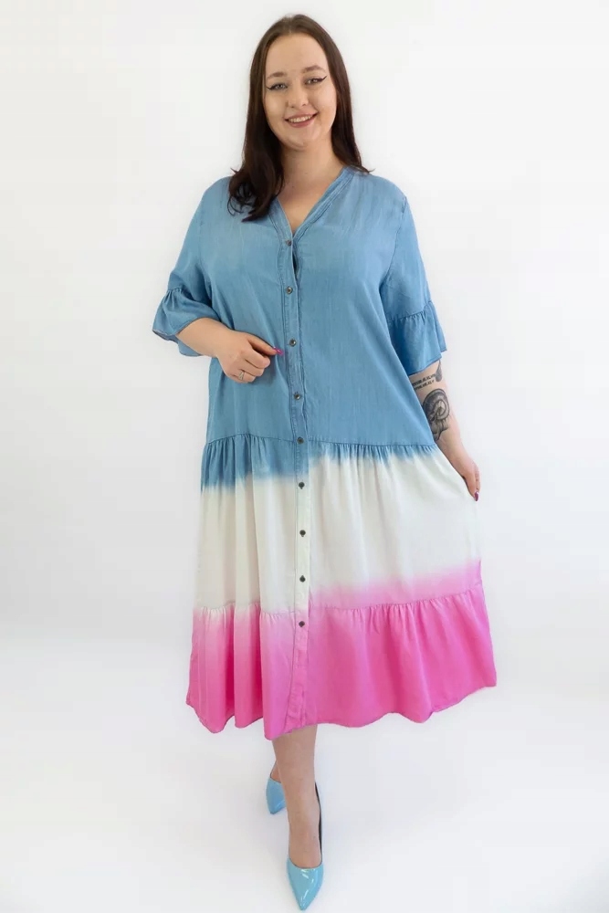 Zapínací džínová Šaty Ombre Jeans-Biel-Růžová Uni