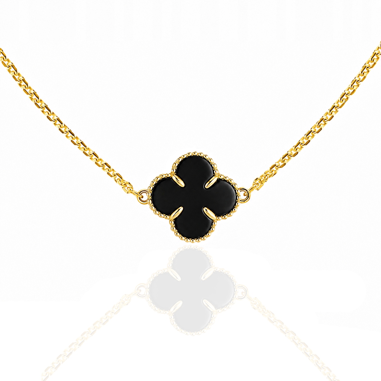 Pozlacený choker náhrdelník čtyřlístek velký 14mm černý onyx PR.925 40cm