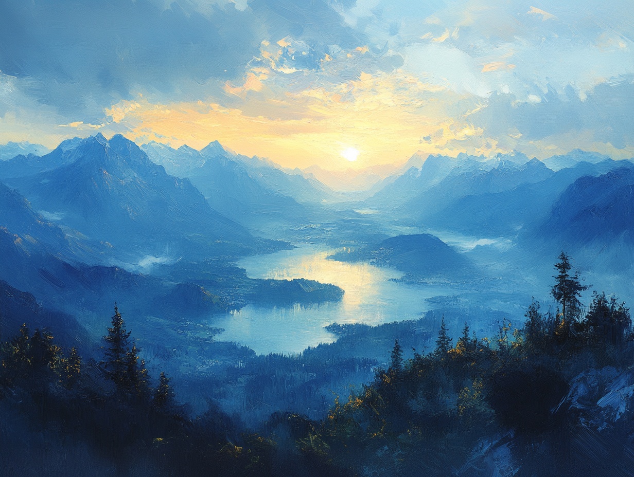 Obraz Na Plátně Canvas Krajina Hory Vrcholy Fjordy Jezero Slunce 100x75
