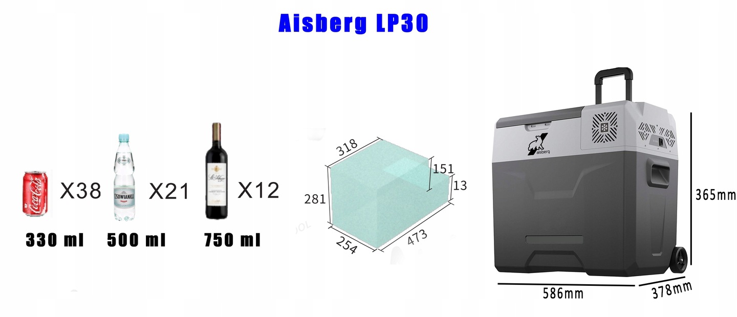 LODÓWKA TURYSTYCZNA KOMPRESOROWA AISBERG LP30 MROŻENIE DO-20 Marka Aisberg