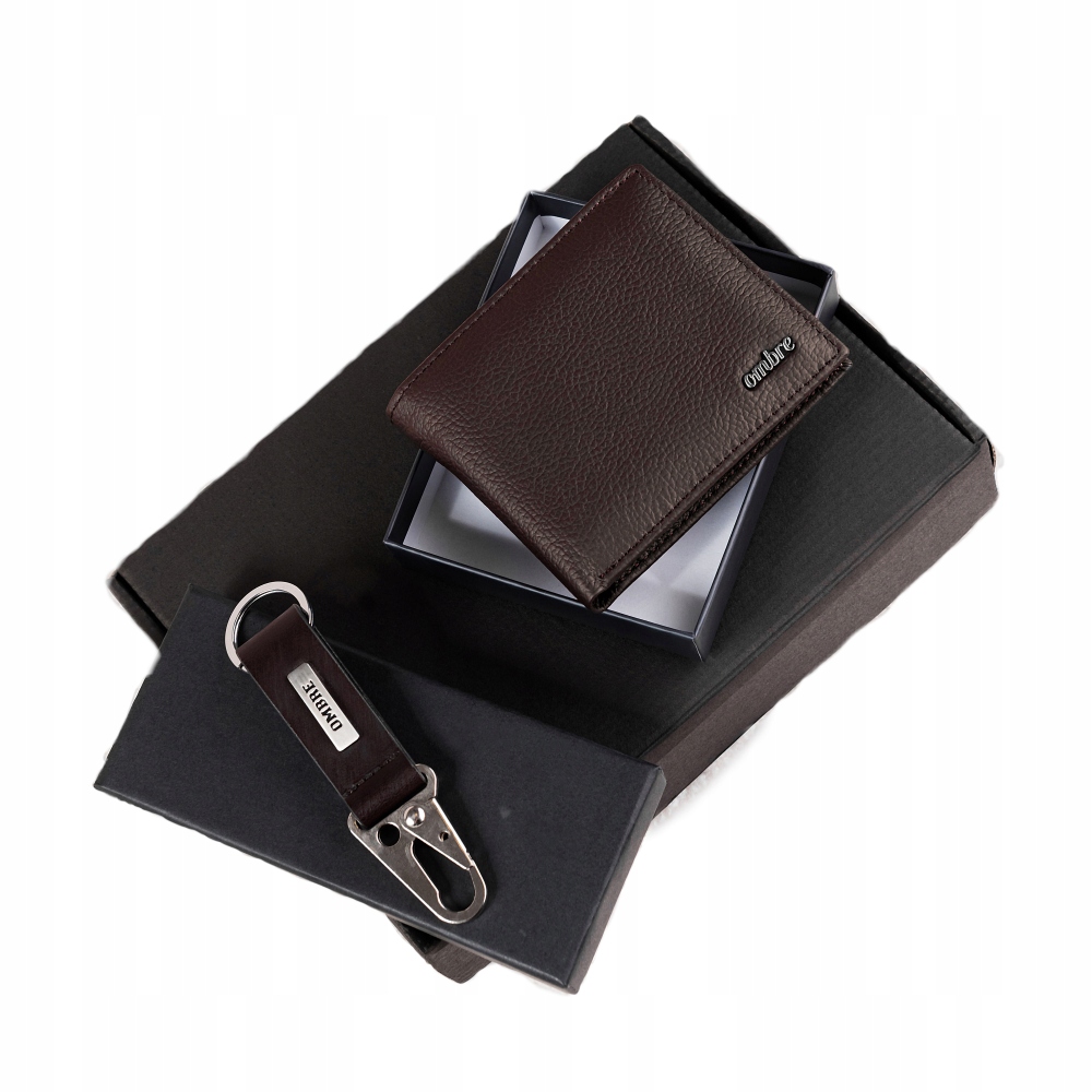 Dárková sada pro muže, kožená peněženka a přívěsek na klíče Z106