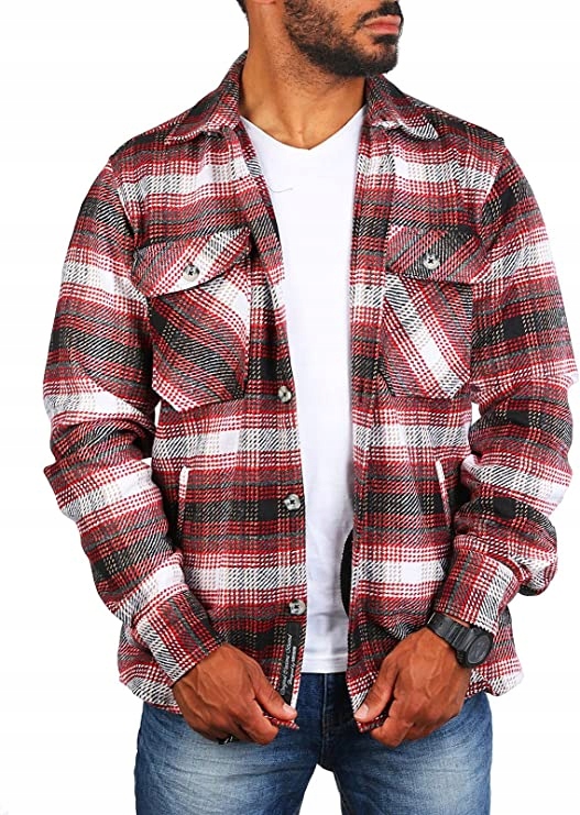 

Kurtka Koszula Flanelowa W Kratę Wełna M
