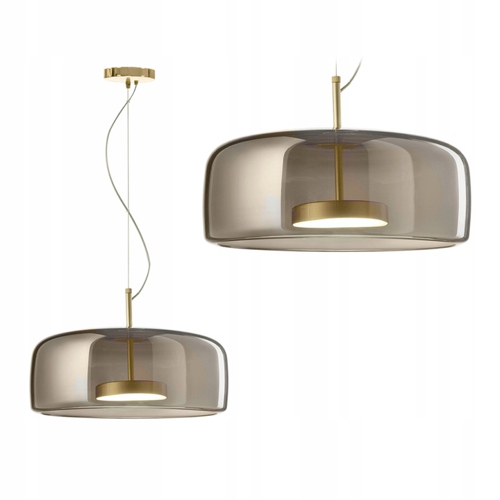 Lampa Sufitowa Wisząca Led Szklana Szara Beżowa Złota Pojedyncza Amber