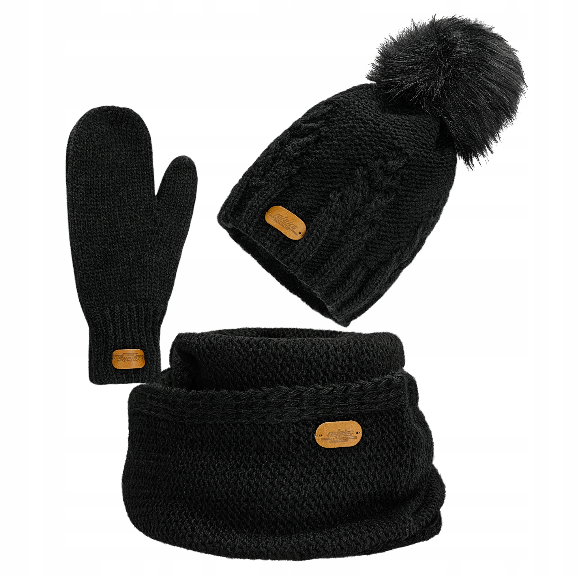 Dámská Zimní Čepice , Šála Nákrčník , Rukavice, teplý Set, Černá Relaks