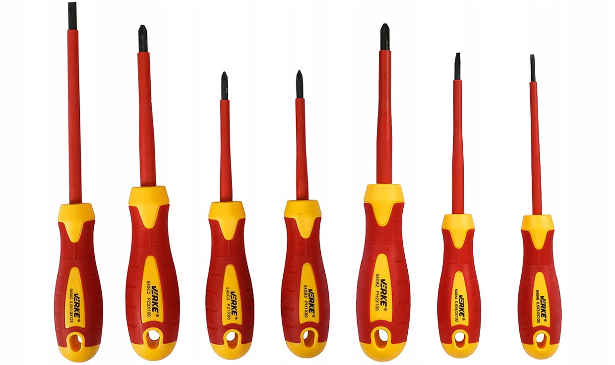 ZESTAW WKRĘTAKÓW WKRĘTAKI ŚRUBOKRĘTY IZOLOWANE DLA ELEKTRYKA 1000V 7 EL Marka Verke
