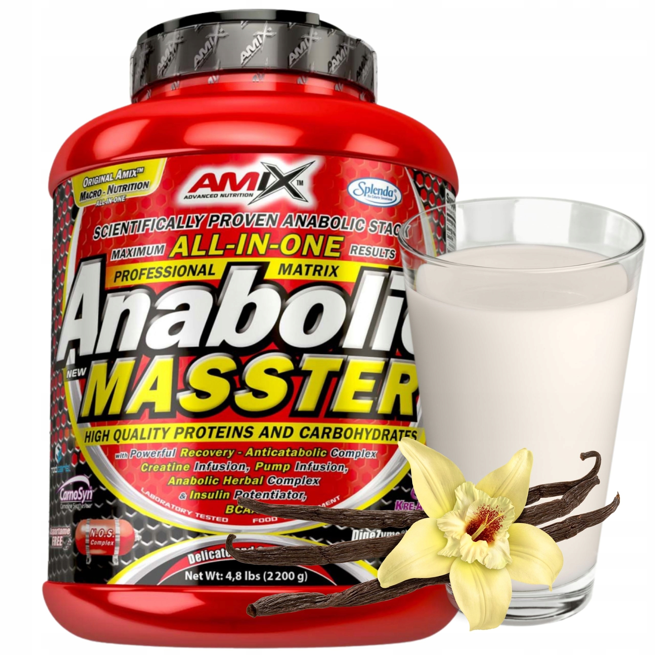 Mass Gainer Protein Kreatin Sacharidy Amix Anabolic Masster 2200 g Vanilka