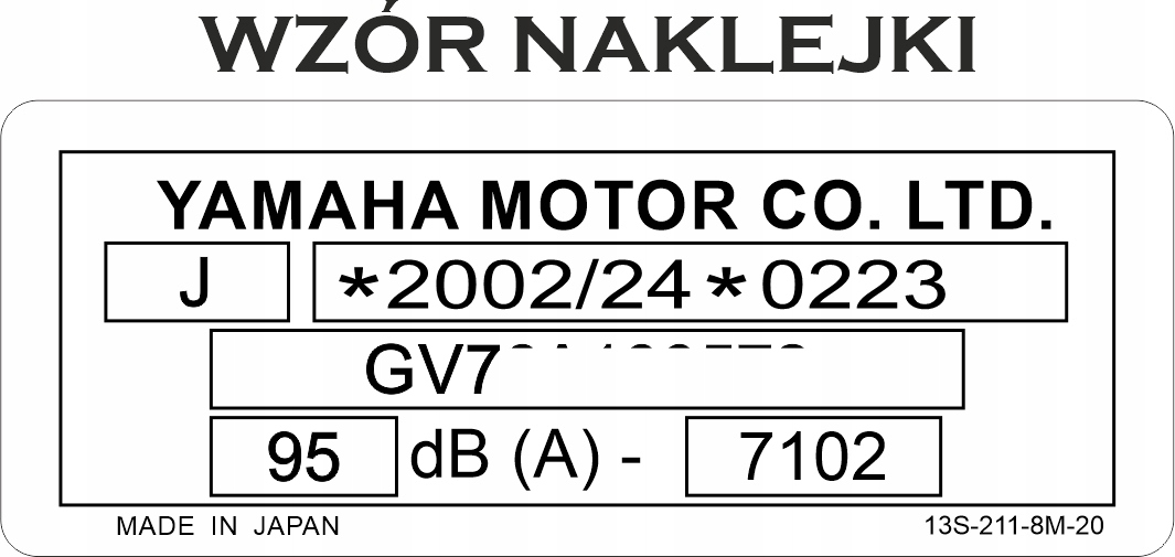 

Naklejka Tabliczka Znamionowa Yamaha Zastępcza