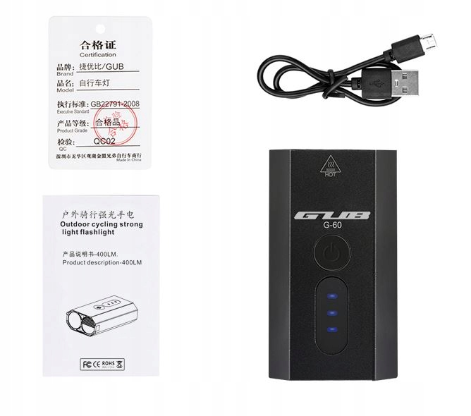 lampka rowerowa Przód GUB G-60 ładowanie USB 360* Kolor dominujący czarny