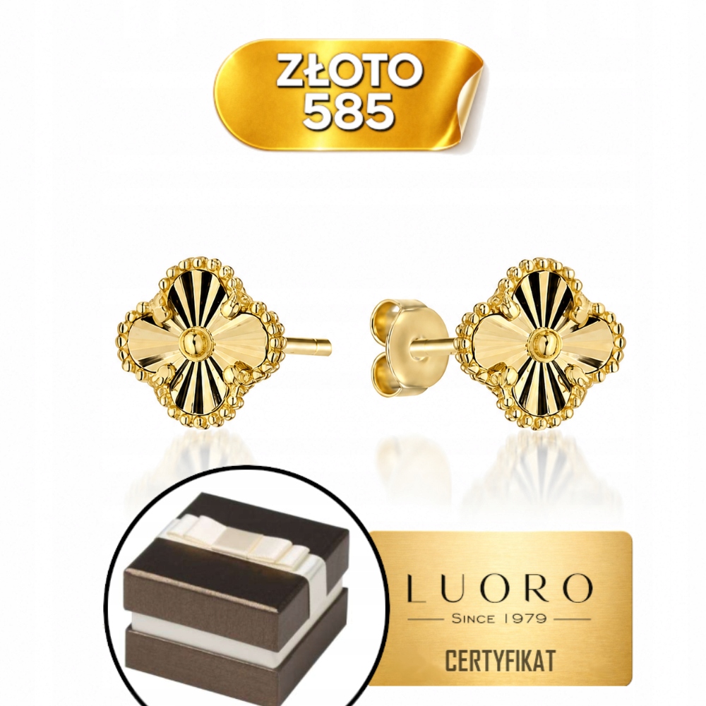 Náušnice Zlaté 585 14K Diamantová Čtyřlístek 6 MM Elegantní Tyčinka