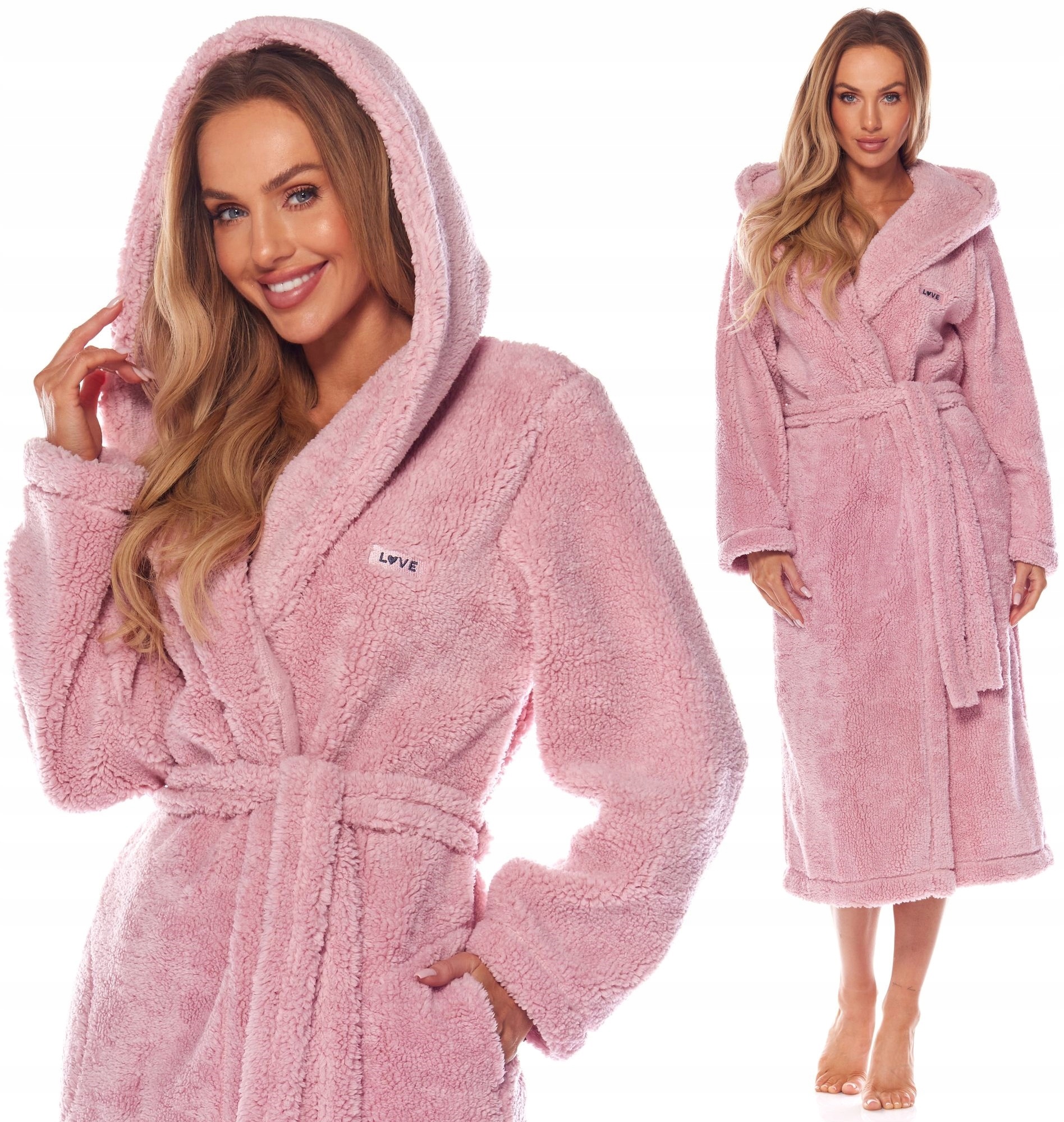 DŁUGI CIEPŁY PUCHOWY DAMSKI SZLAFROK PODOMKA L