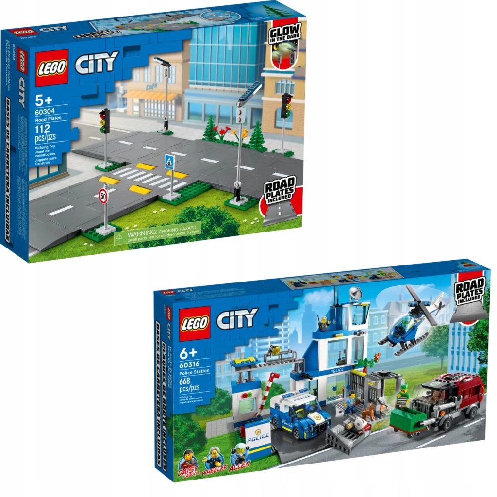 Lego City 60304+60316 Płyty drogowe Posterunek policji