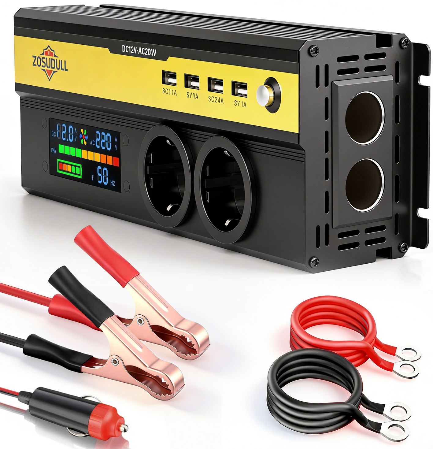 Automobilový Menič Napätia S LCD Displejom 12V 230V 1250W 2500W 4x Usb