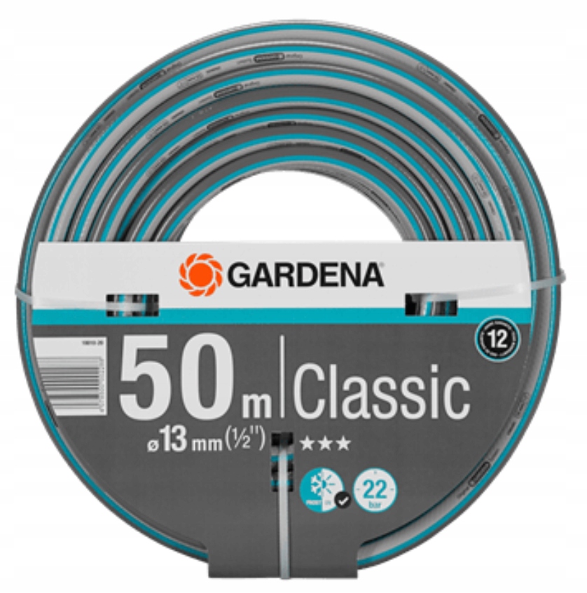 Wąż ogrodowy Gardena Classic 1/2, 50 m 22bar Pvc Odporny na Uv Wytrzymały