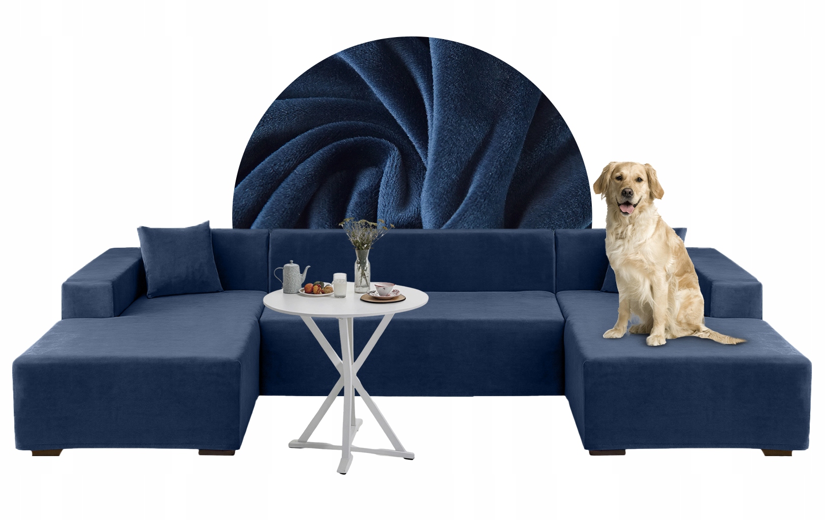 Sada poťahov na rohovú sedačku v tvare U 2+3+4 miestna, tmavomodrá Velúr