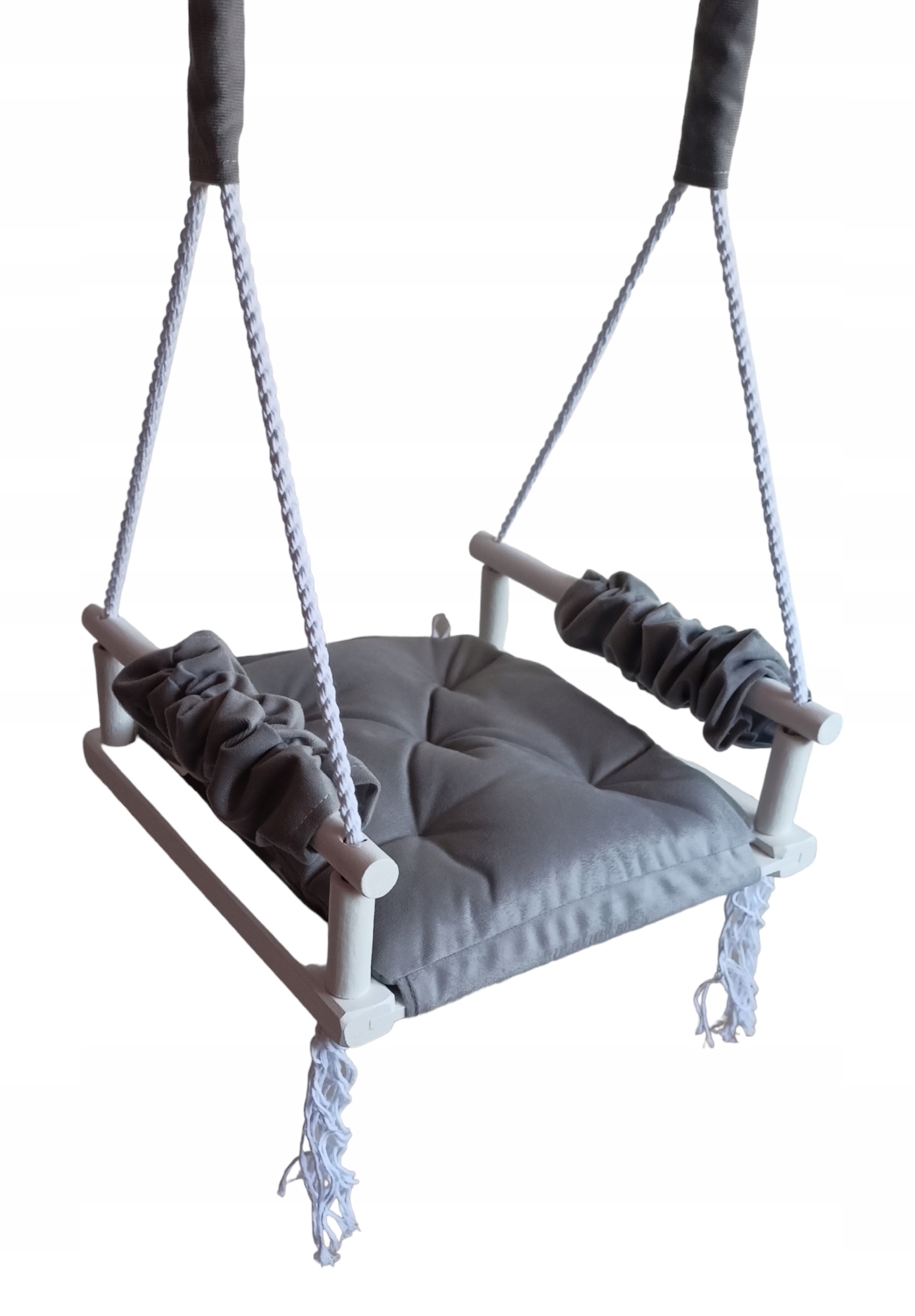 Huśtawka BIAŁE siedzisko dzieci szara DOM OGRÓD BUJAK DREWNIANA PREZENT