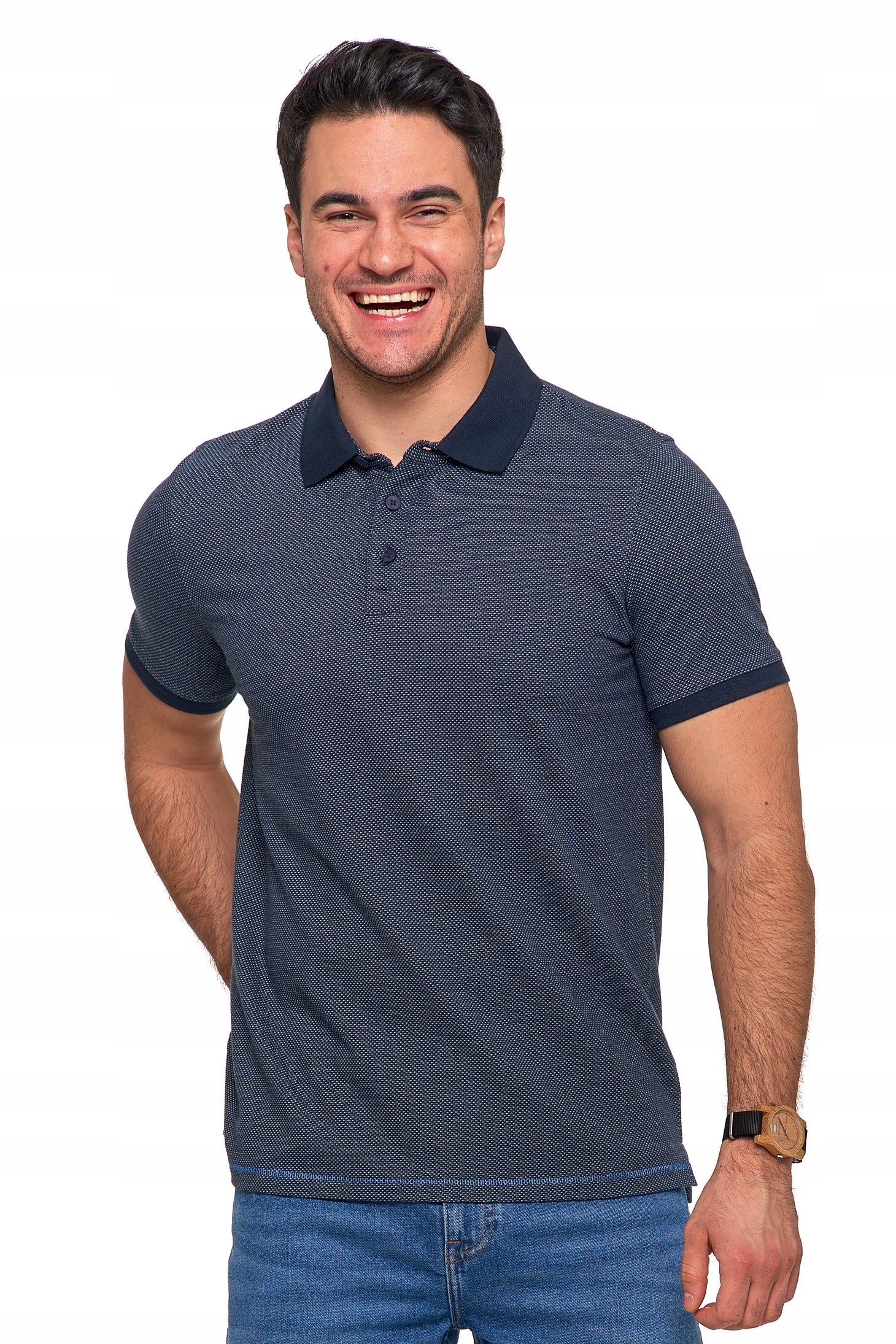 KOSZULKA POLO MĘSKA POLÓWKA MORAJ ELEGANCKA WZÓR ŻAKARDOWY ROZM. XL