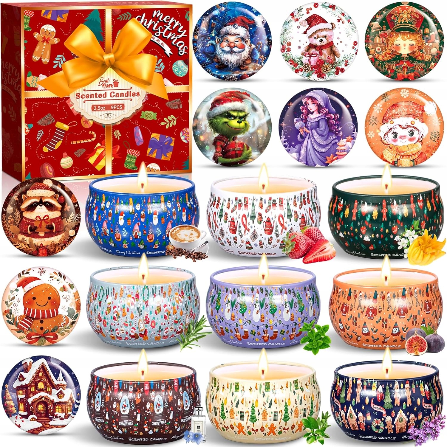 Sada vonných svíček 9 ks – přírodní vosk, 180 hodin hoření