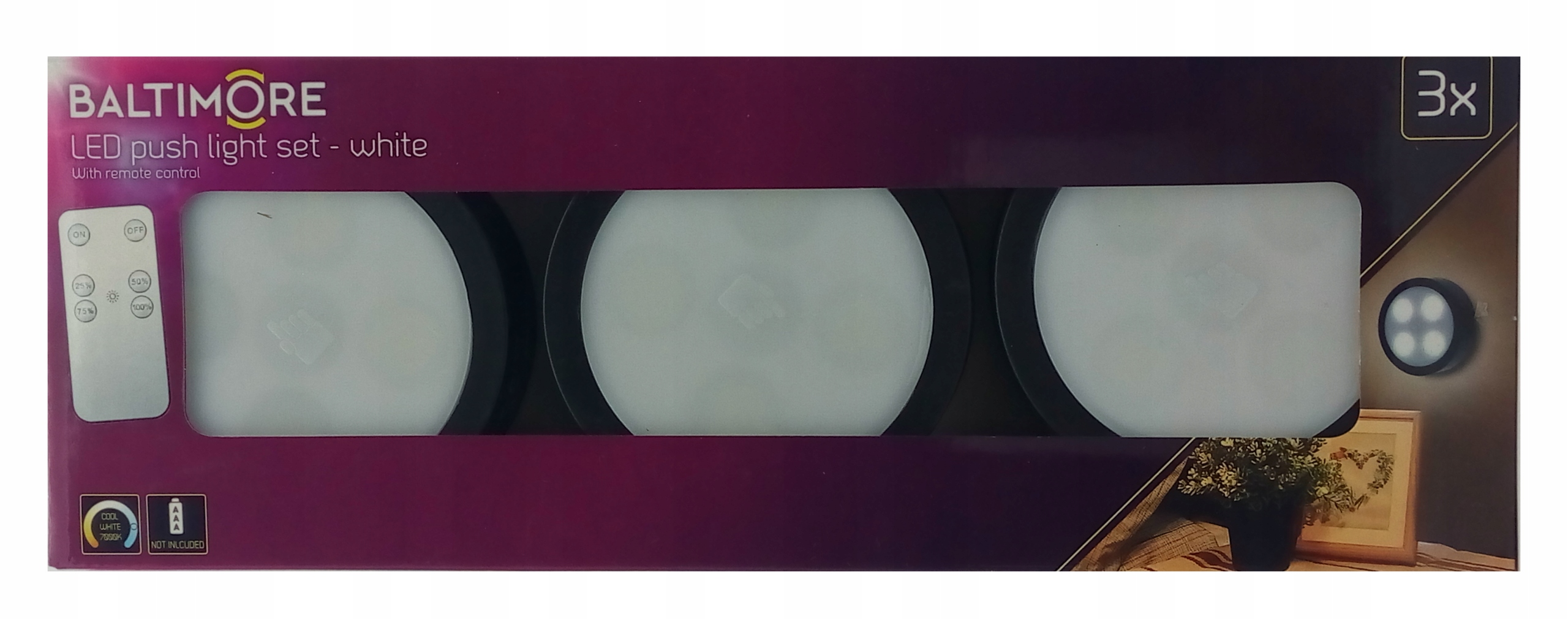 LAMPY BEZPRZEWODOWE WIELOKOLOROWE LED Z PILOTEM NA BATERIE BALTIMORE 2SZT C Długość 0.08 m