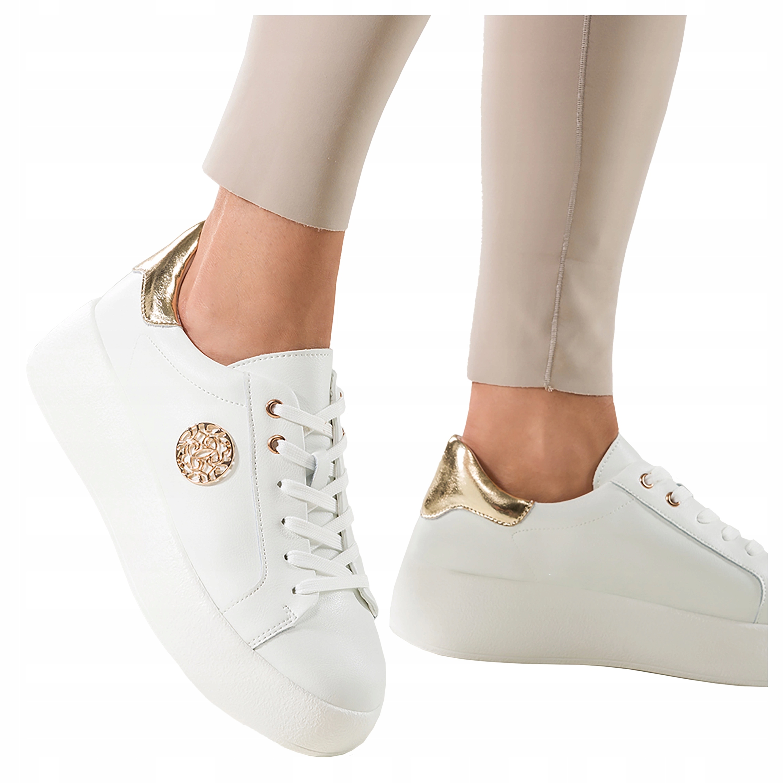 Sneakersy Dámské Kožené Bílé Creepersy Platforma Pohodlné Lehké vel 40