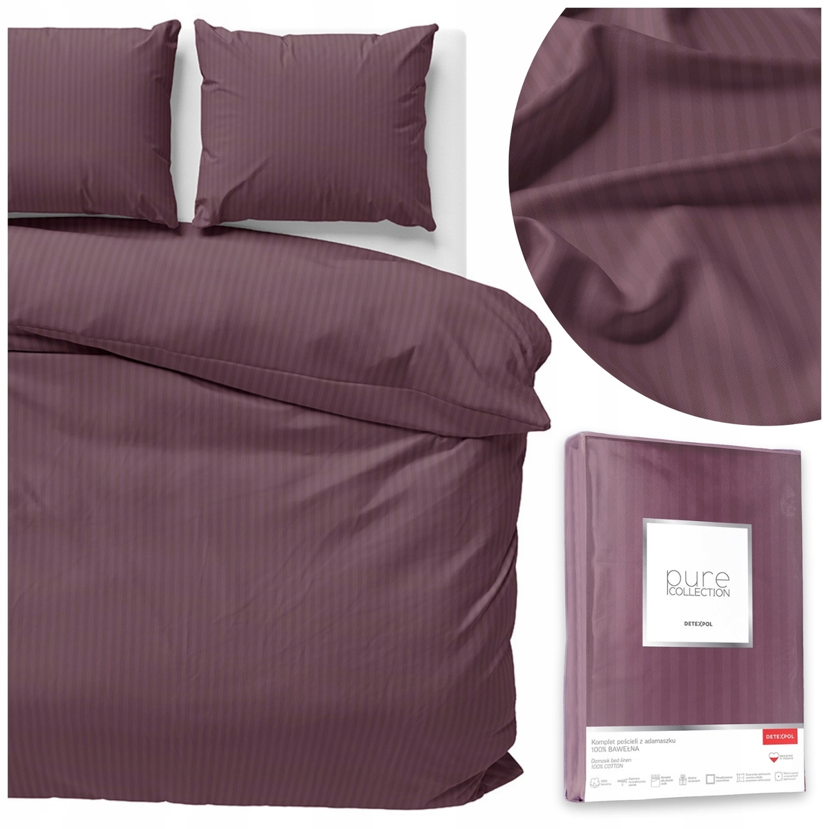 Pościel 220x200 poszewki 70x80 3 części Satynowa Bawełna Pure 17