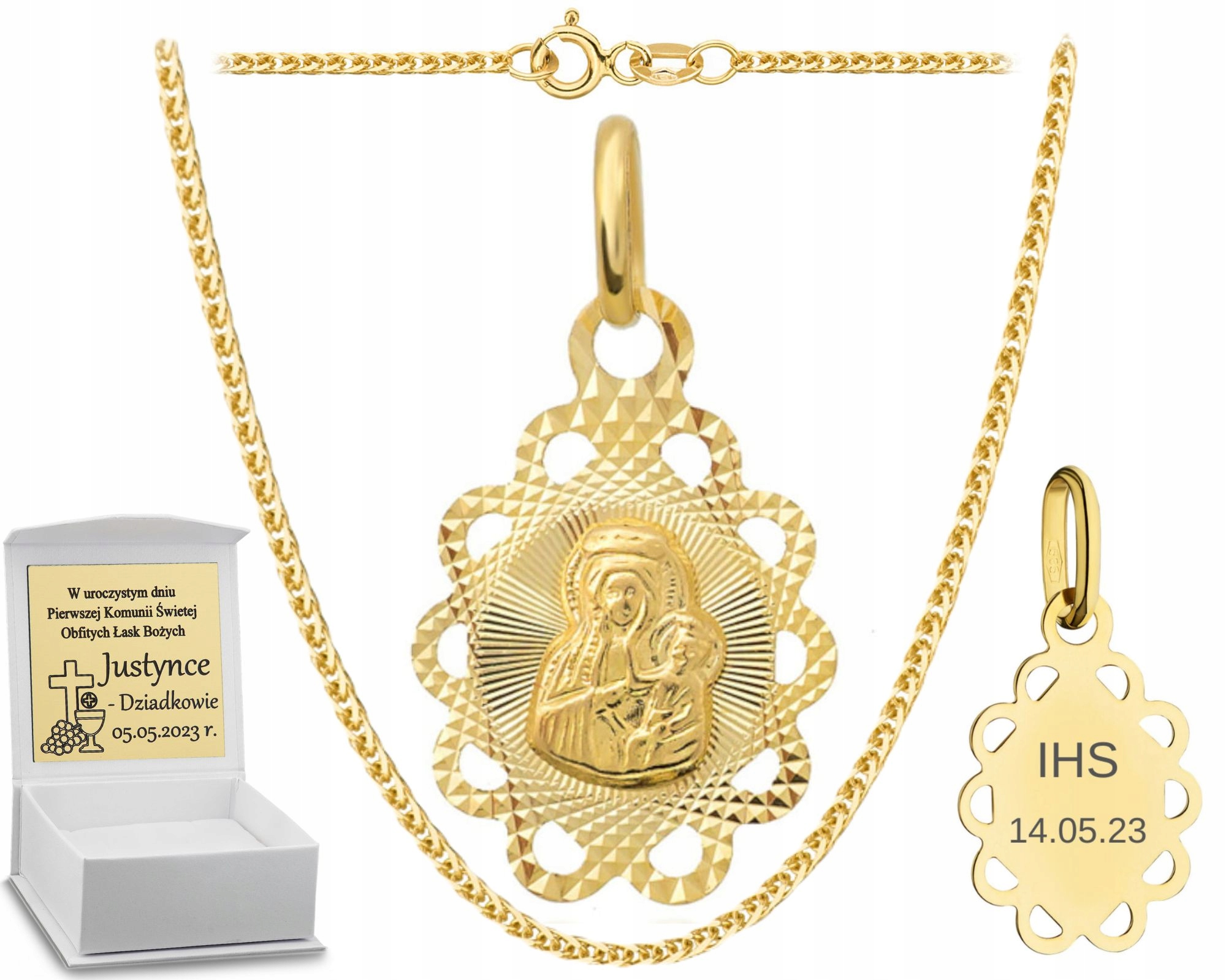 Sada Na Svaté Přijímání Pro Dívku Medailon Řetízek Gravírování 585