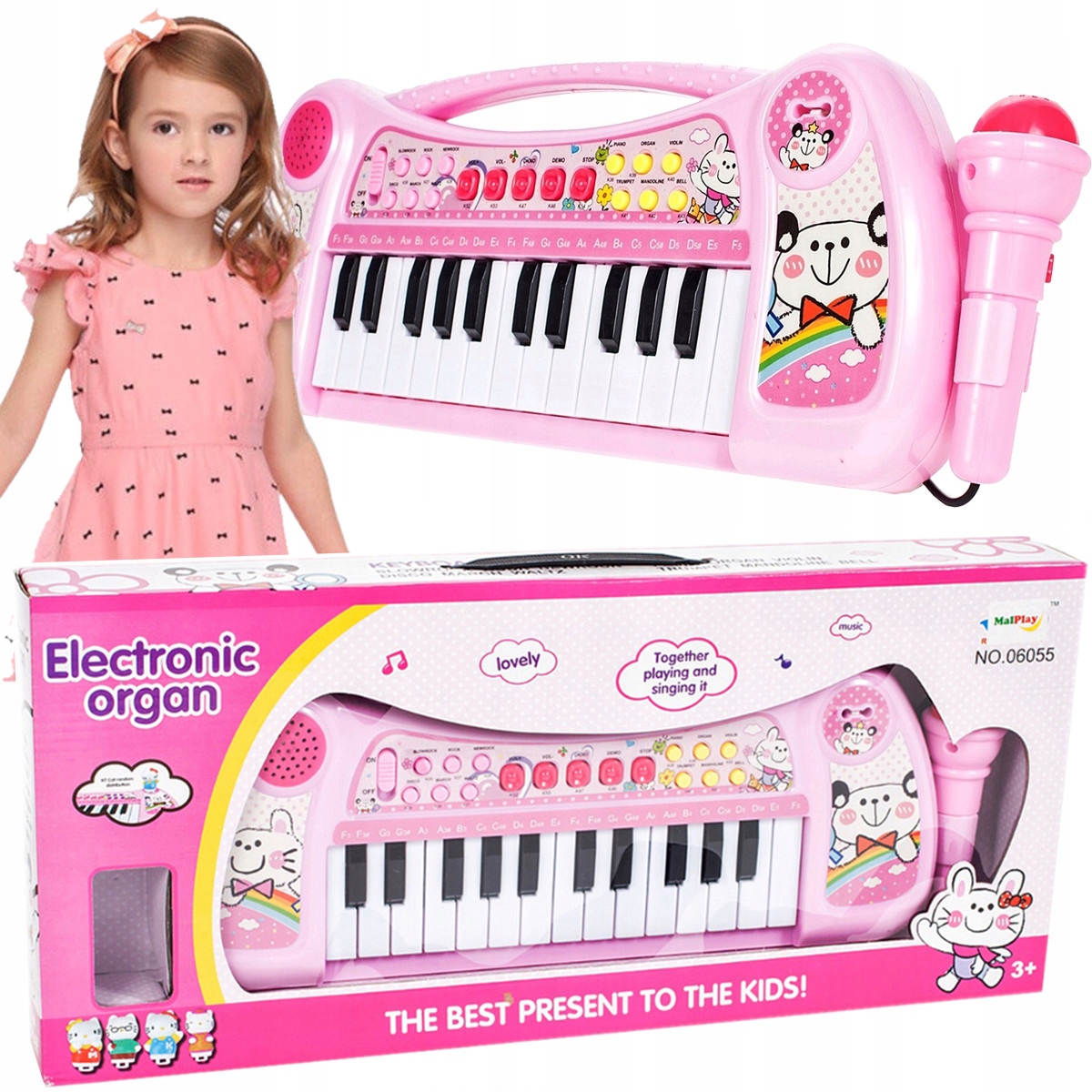 

Keyboard Dla Dzieci Organy Mikrofon Pianino Różowe