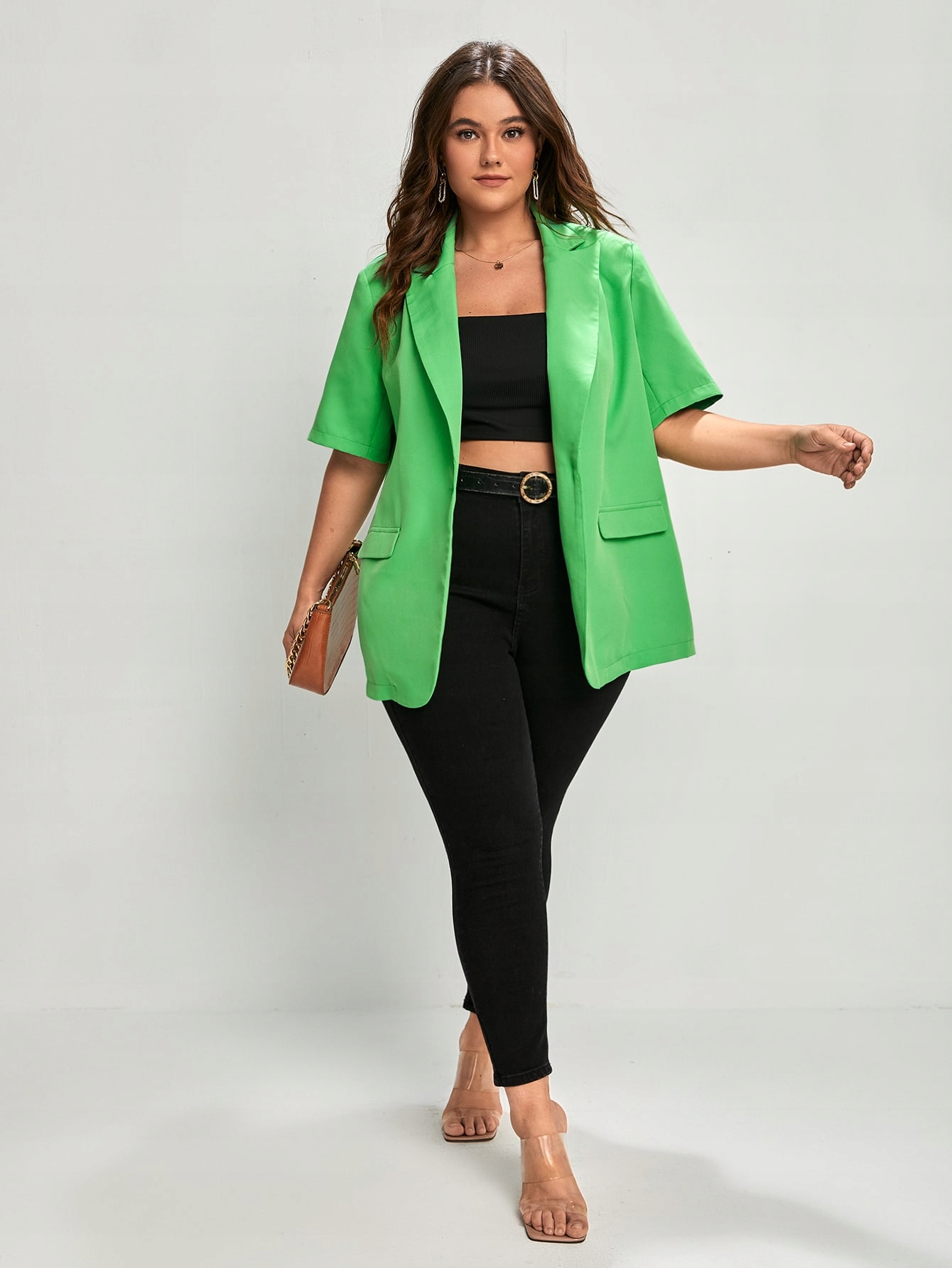 MARYNARKA Z KRÓTKIM RĘKAWEM ZIELONA CASUAL PLUS SHEIN 4XL 48 Rozmiar 4XL