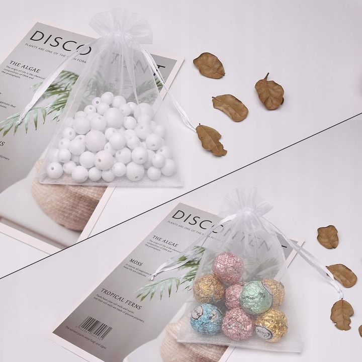 WORECZKI Z ORGANZY na pojemniki dekoracyjne | 100 szt. Kolor dominujący biały