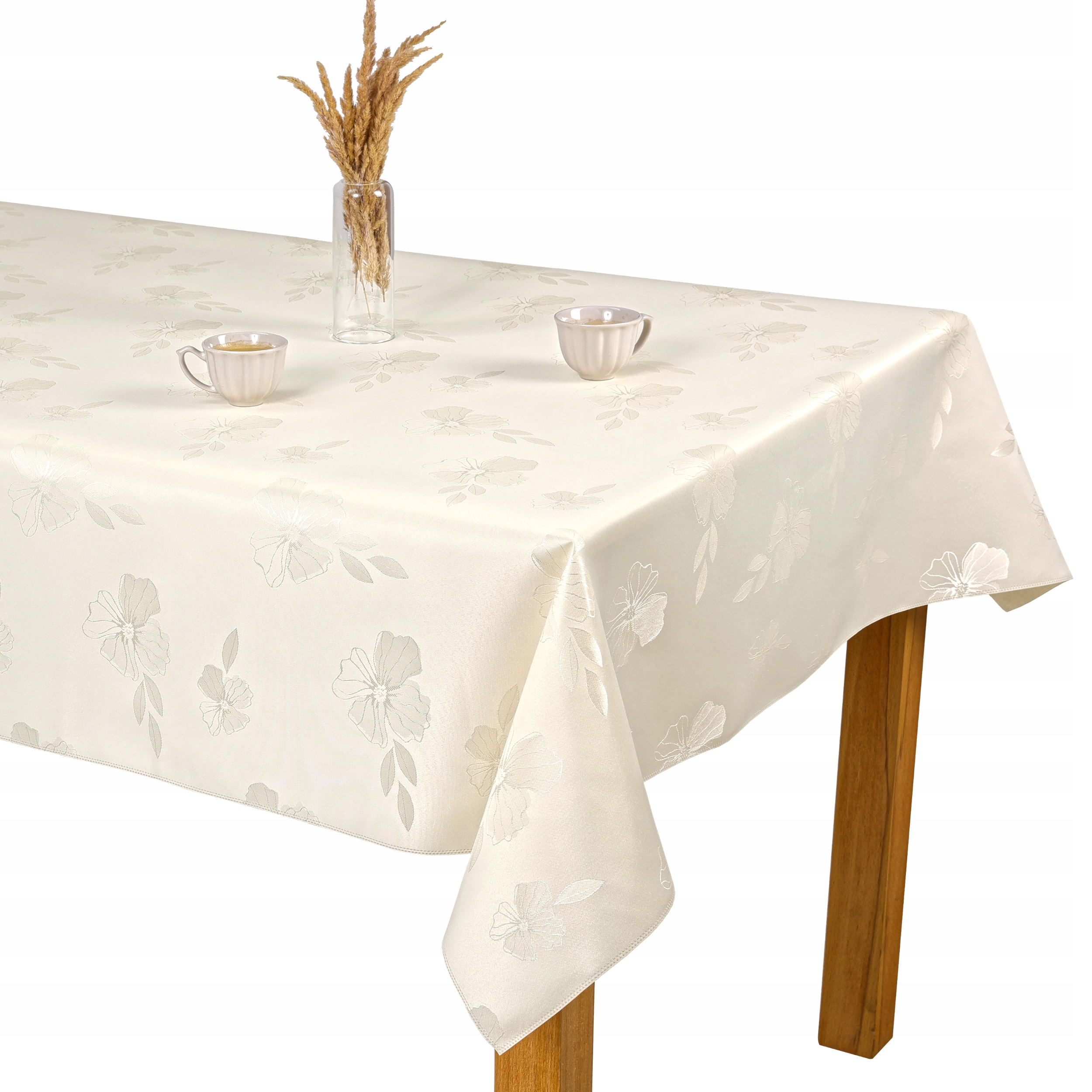 Obrus Plamoodporny w Kwiaty Ecru Nowoczesny 160x220 cm