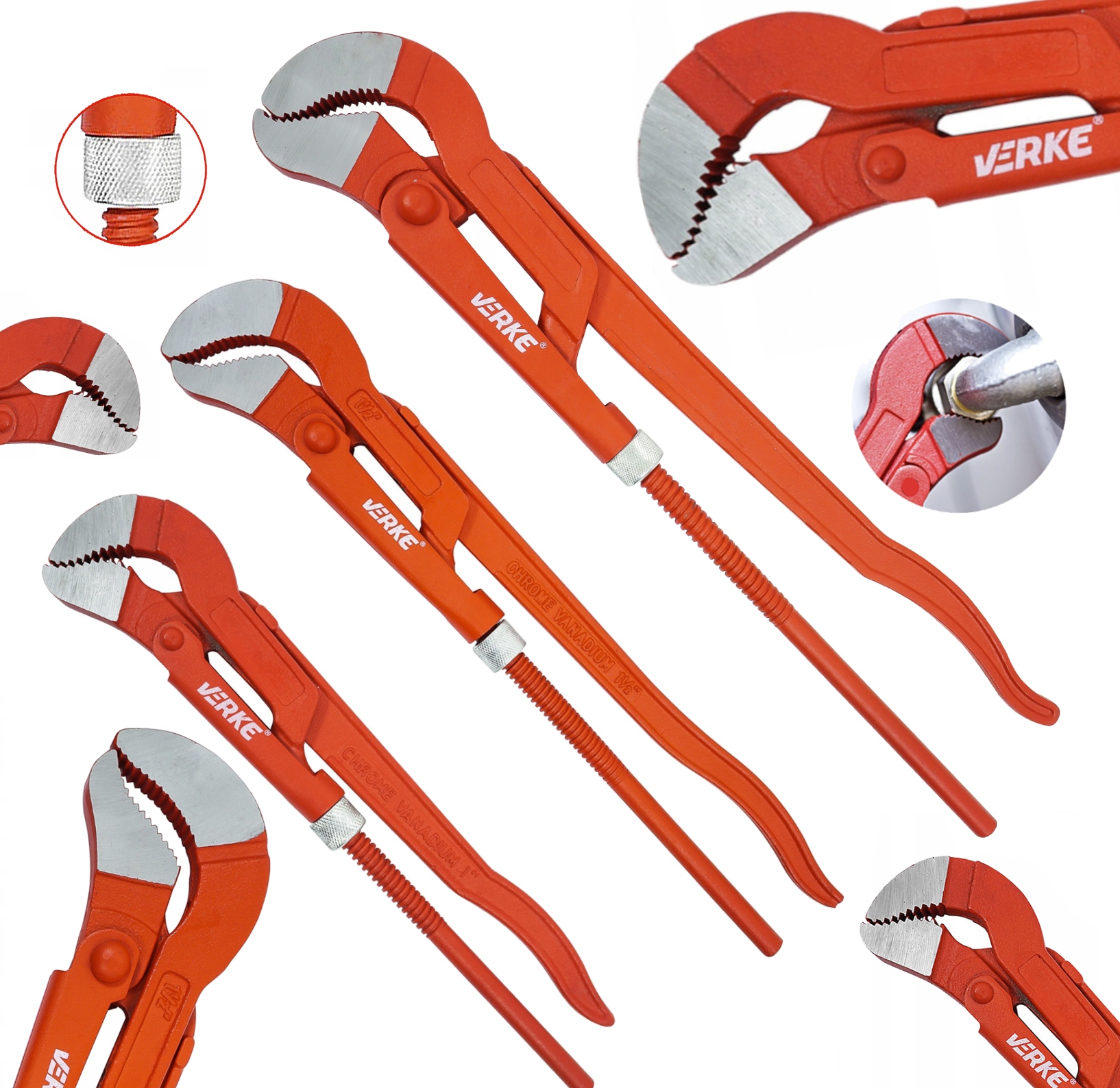 Zestaw Klucz Hydrauliczny Do Rur Szwedzki Nastawny Cęgi Typ S 1'' 1,5" 2"