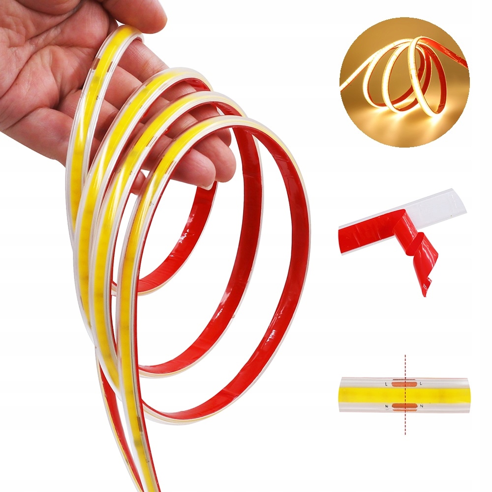 TAŚMA LED COB 230V 12W NEUTRALNA NEON CIĘTA 125mm PODŁĄCZENIE BEZ ZASILACZA