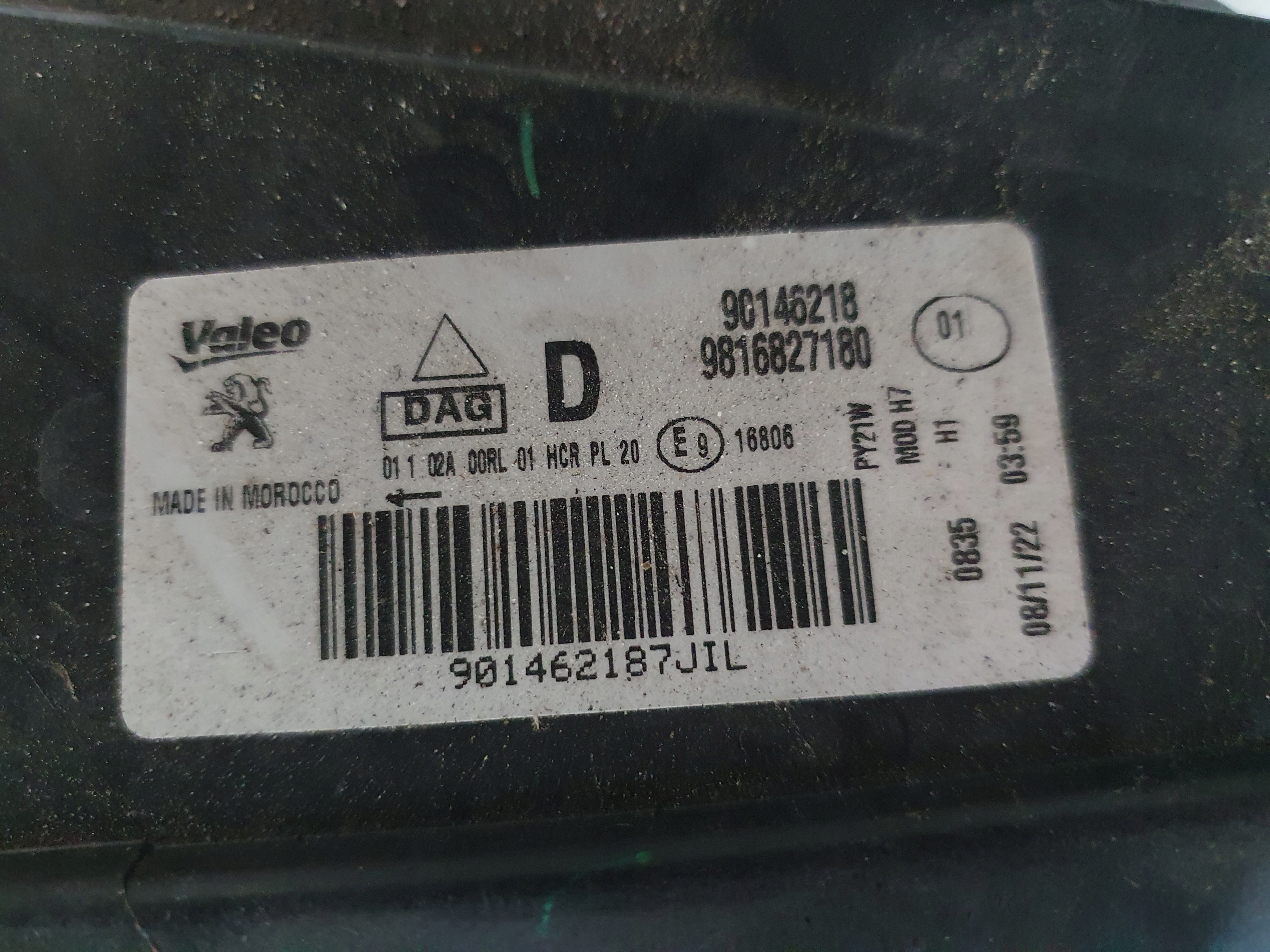 PEUGEOT RIFTER light right front 9816827180 LED