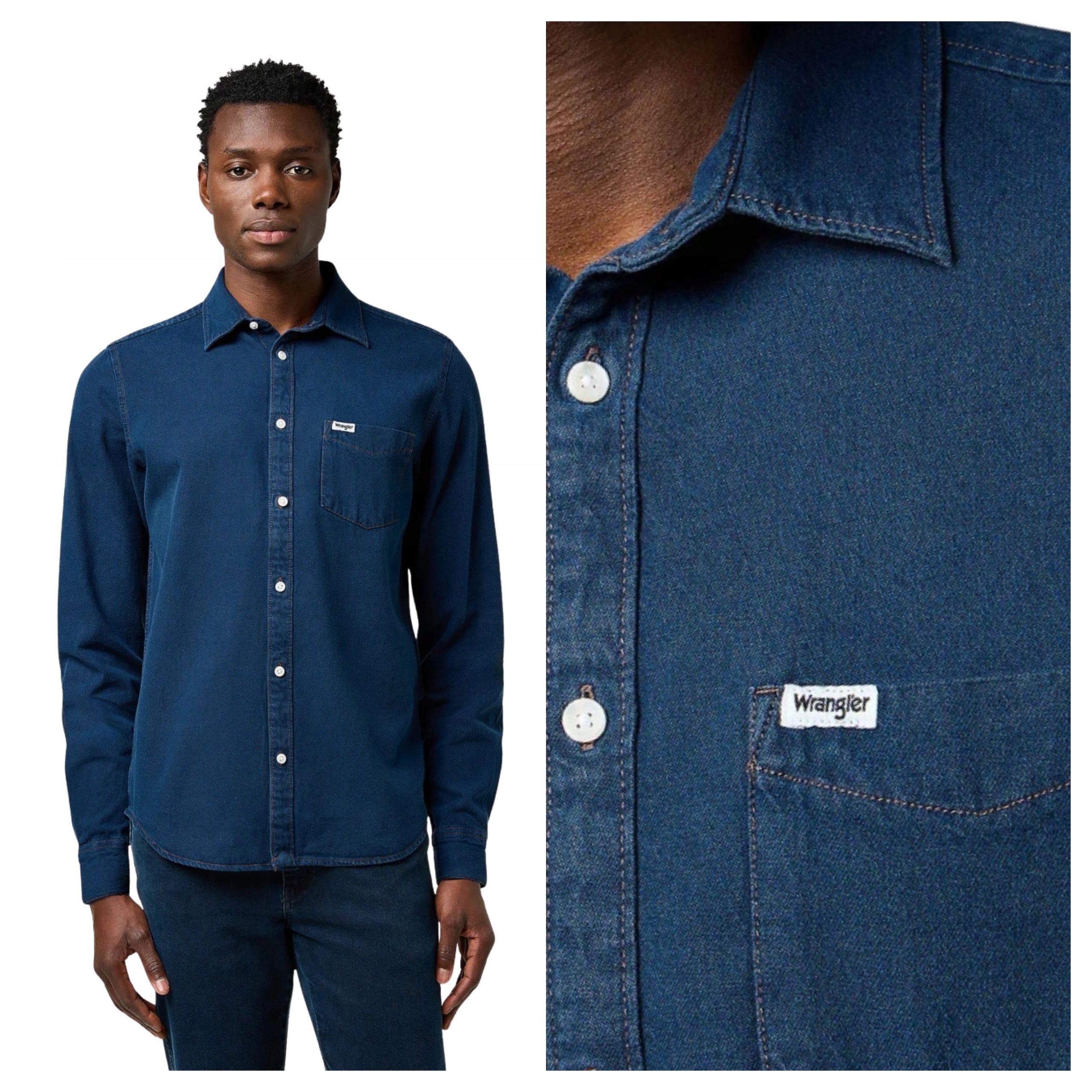 Pánská košile Wrangler 1 Pkt Shirt Blue Oxide Denim Klasická M