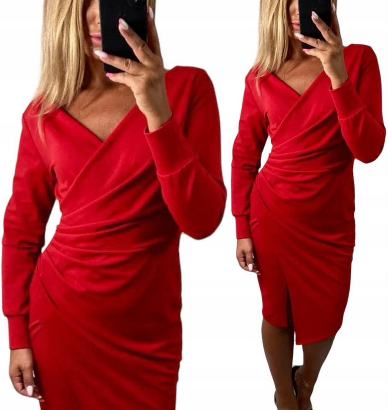 Šaty Midi Kopertová Červená Elegantní Barvy řasení vel. 40