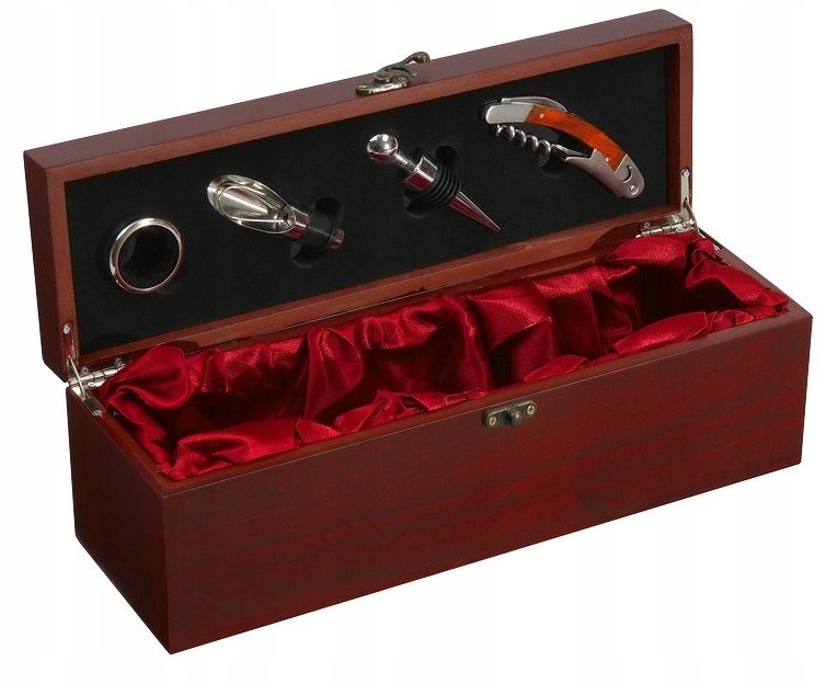 DREWNIANA SKRZYNKA NA WINO Z AKCESORIAMI ZESTAW