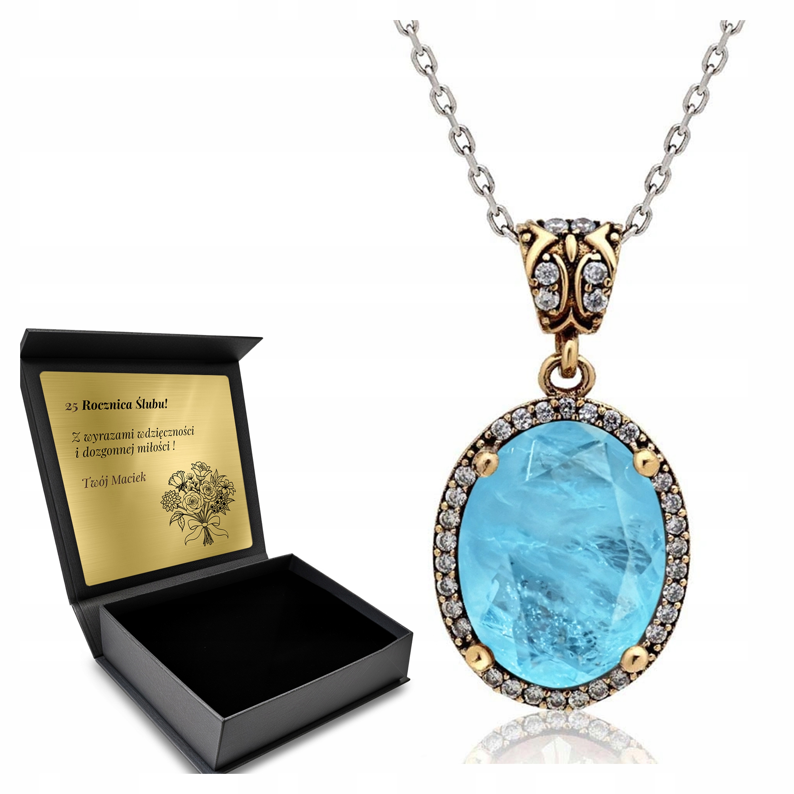 Stříbrný Náhrdelník 925 Zirkony A Turmalínové Šperky Pro Ženy Gravírování