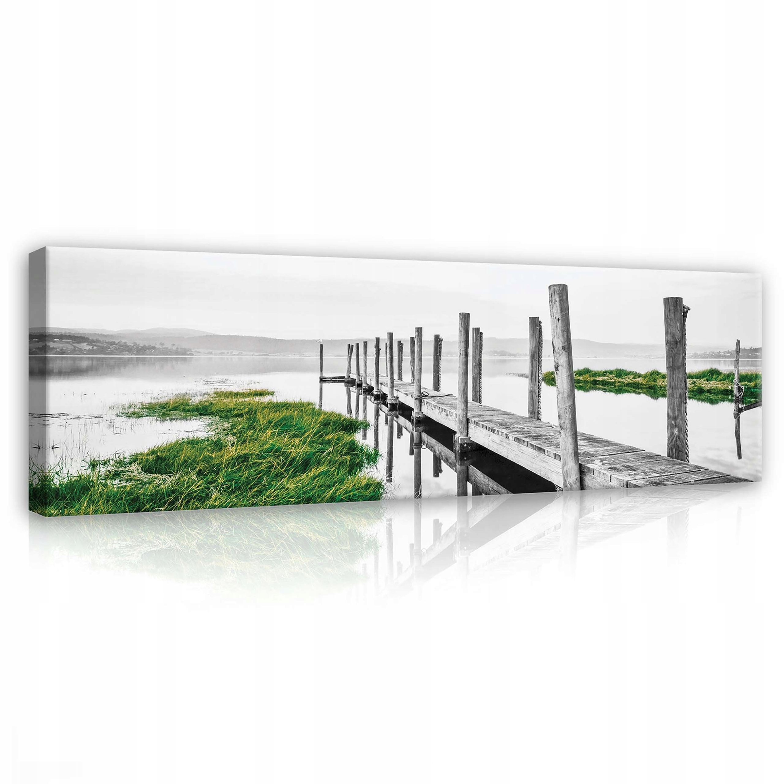 Obraz 145x45 Klid ticho molo voda tráva monochrom zelený akcent příroda